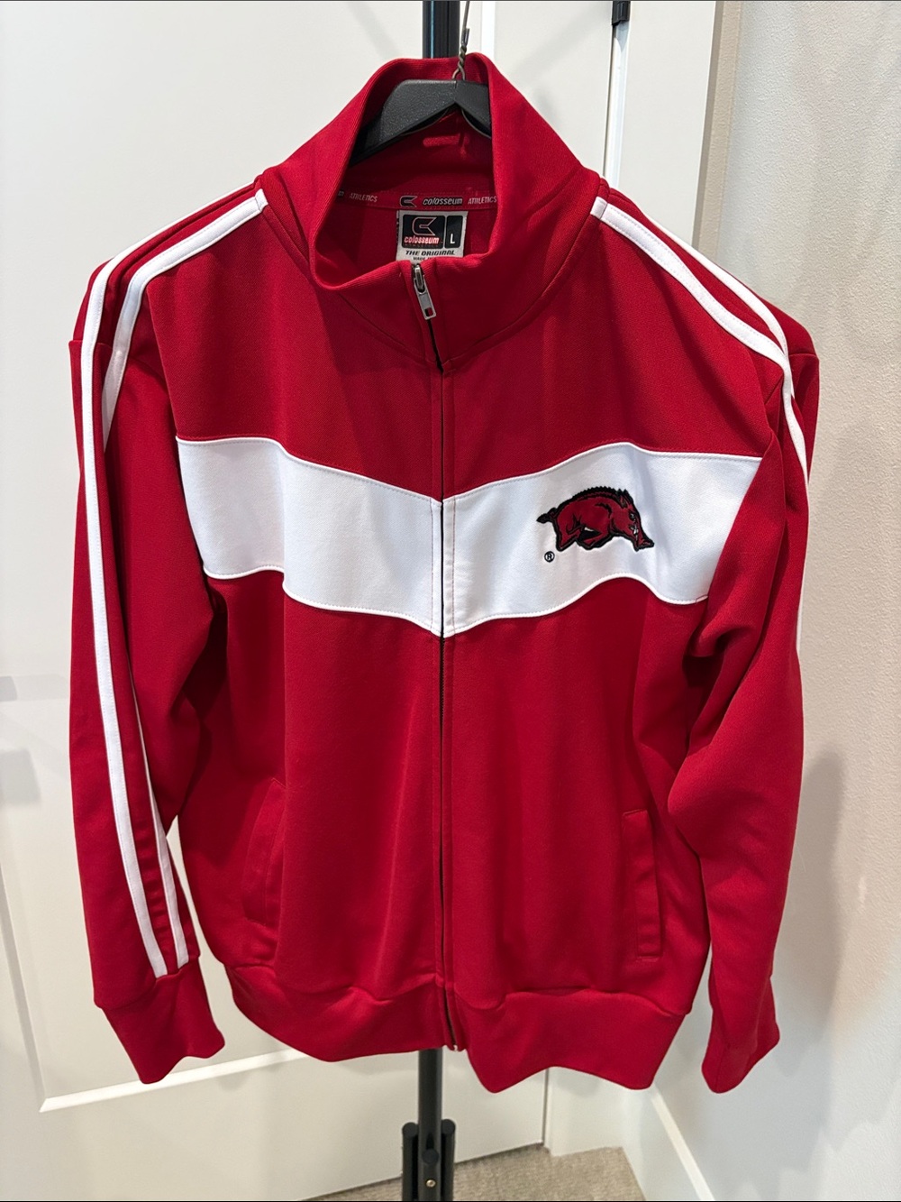 NCAA Arkansas Razorbacks Men's Red White Zip-Front Track Jacket - Large